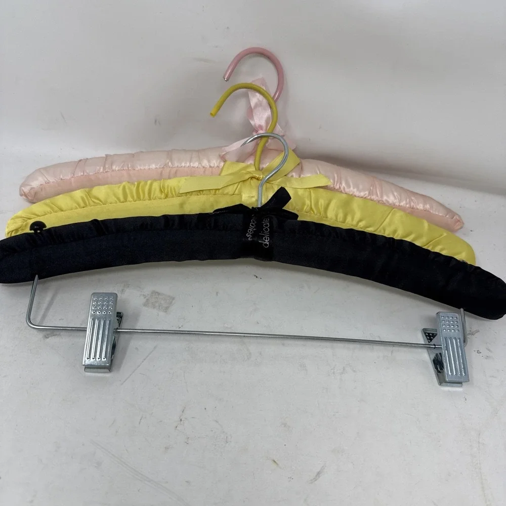 VTG lot of 3 Satin Covered Hangers Padded Ribbons Pants Shirts Delicates
